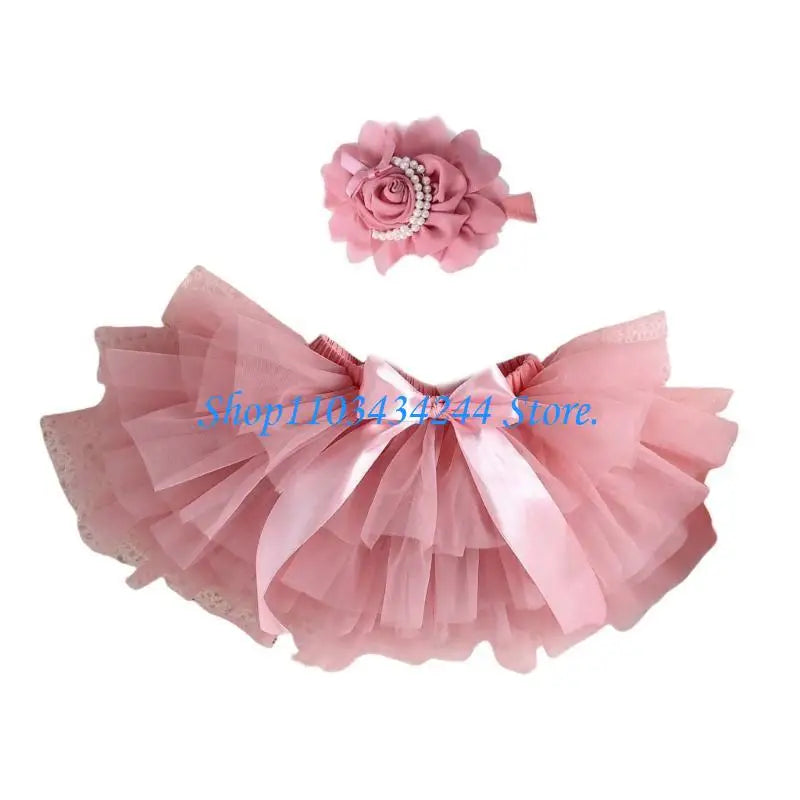 Multilayer Baby Dress Flower Headband Photoshoots Clothes Newborn Photo Supply