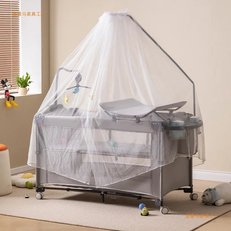 Cross-border crib Foldable splicing queen bed Movable fence crib Portable newborn baby diaper table