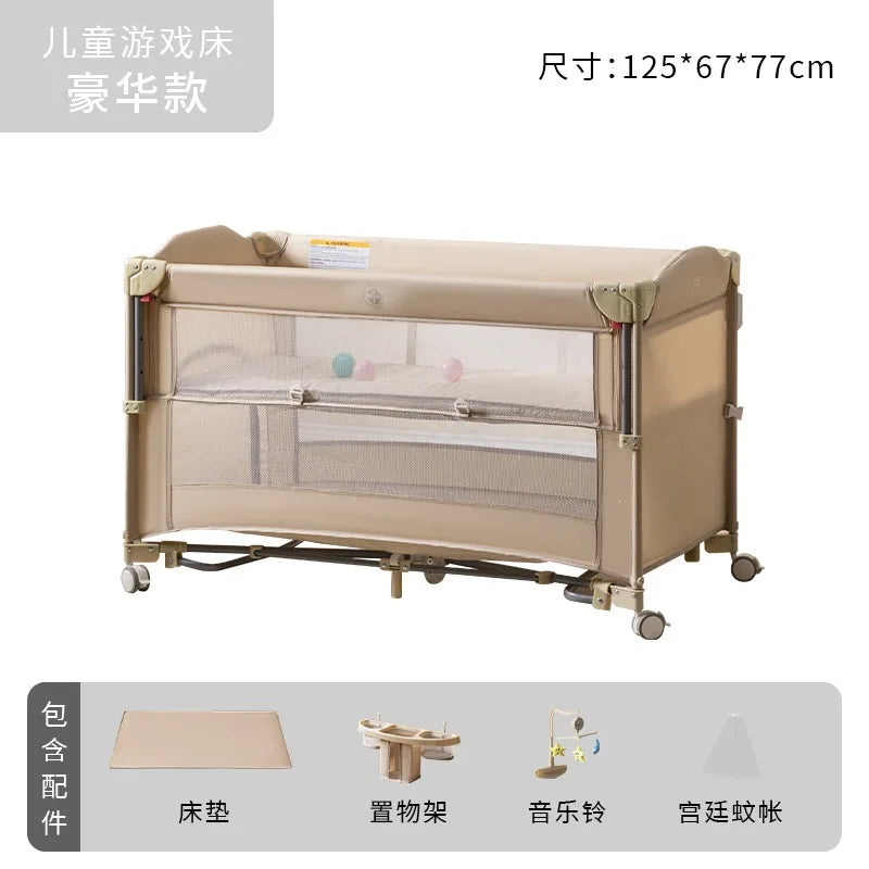 Cross-border crib Foldable splicing queen bed Movable fence crib Portable newborn baby diaper table