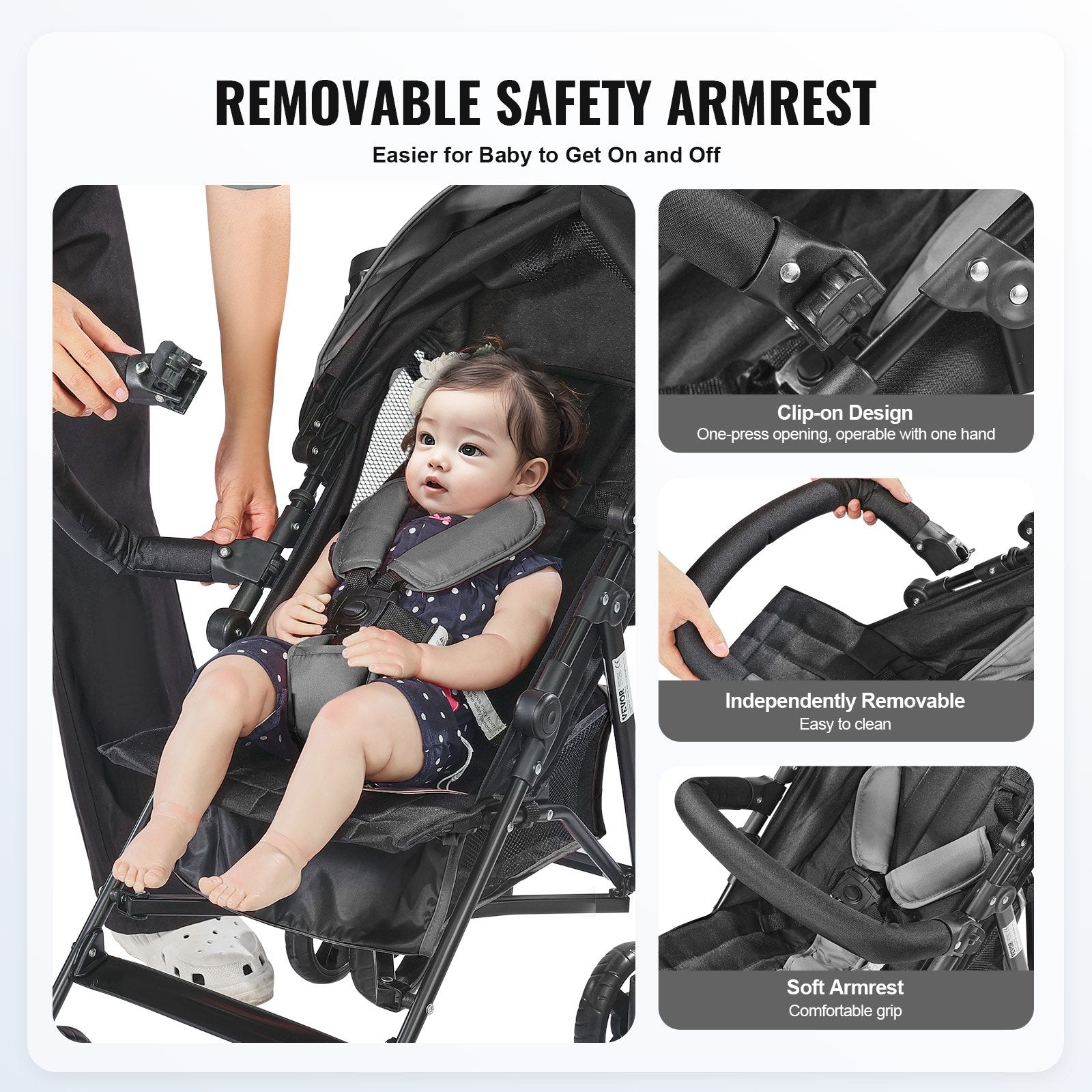 Lightweight Stroller, Compact Easy Fold MultiPosition Recline Canopy Backrest, Carbon Steel Frame, Large Storage Basket,Cup Holder, Umbrella Toddler Baby Stroller For Travel, Dark Gray/Black
