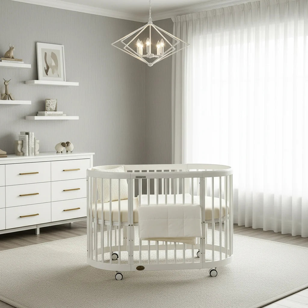 Oval Pine Baby Crib European White Finish Luxury Collection Limited Edition