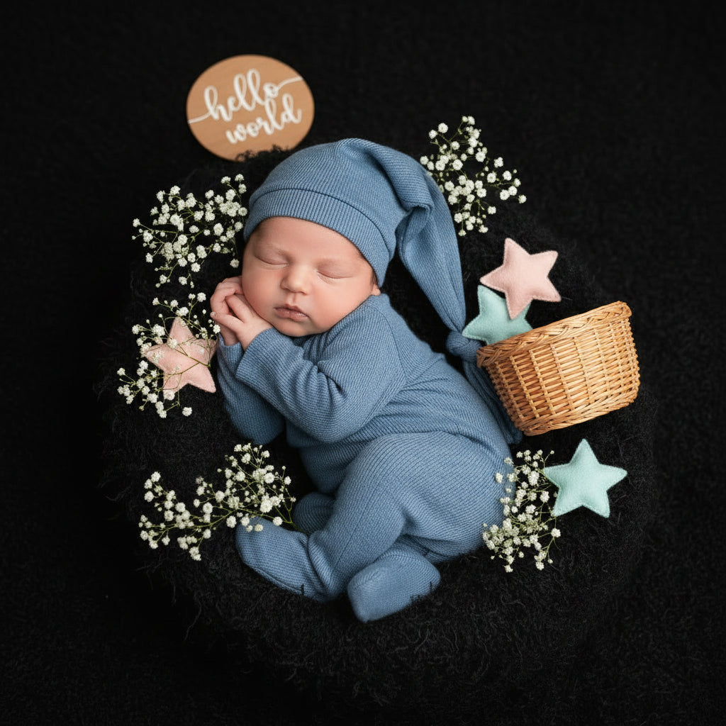Newborn Photography Knitted Jumpsuit Long Tail Hat Two-piece Set