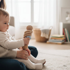 Natural Beech Wood Baby Teething Rattle With Gentle Soothing Sound