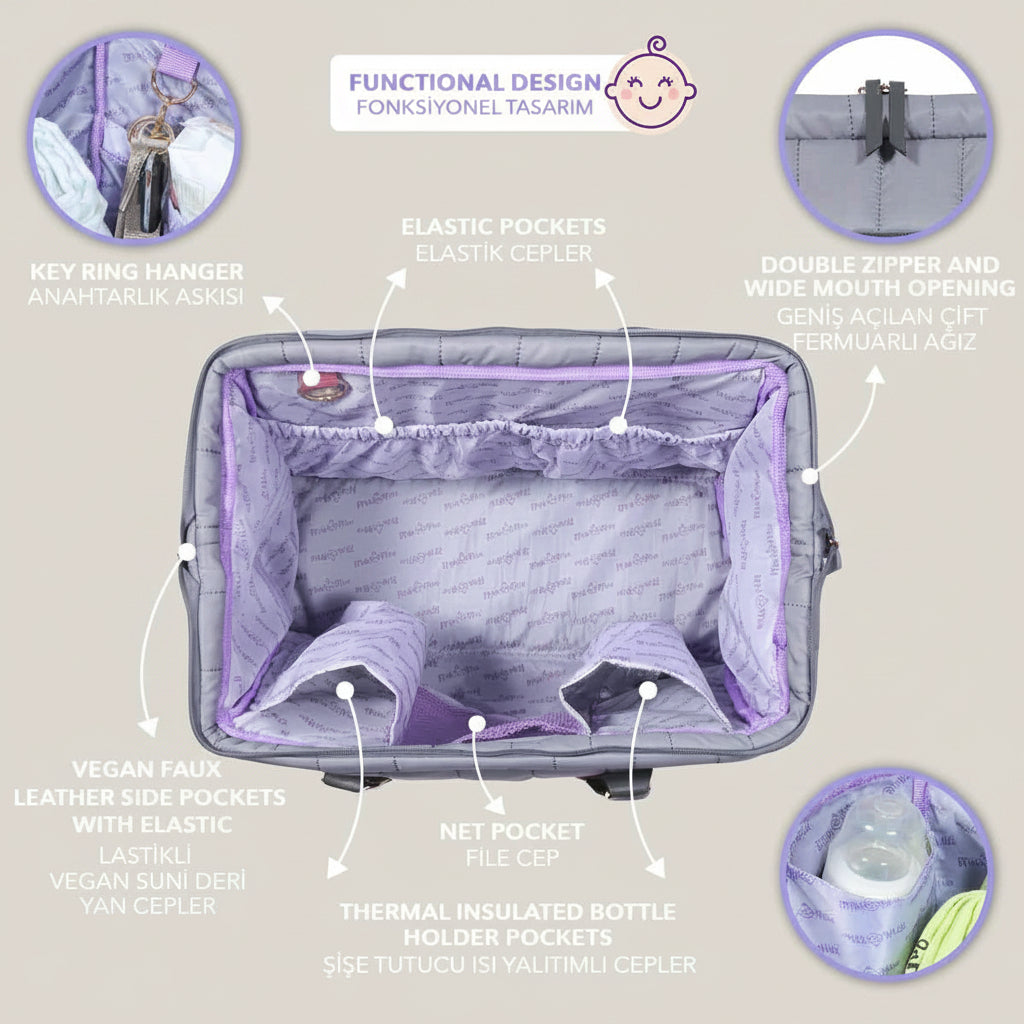 Milk Moo Diaper Bag Quilted Dark Gray Limited Edition