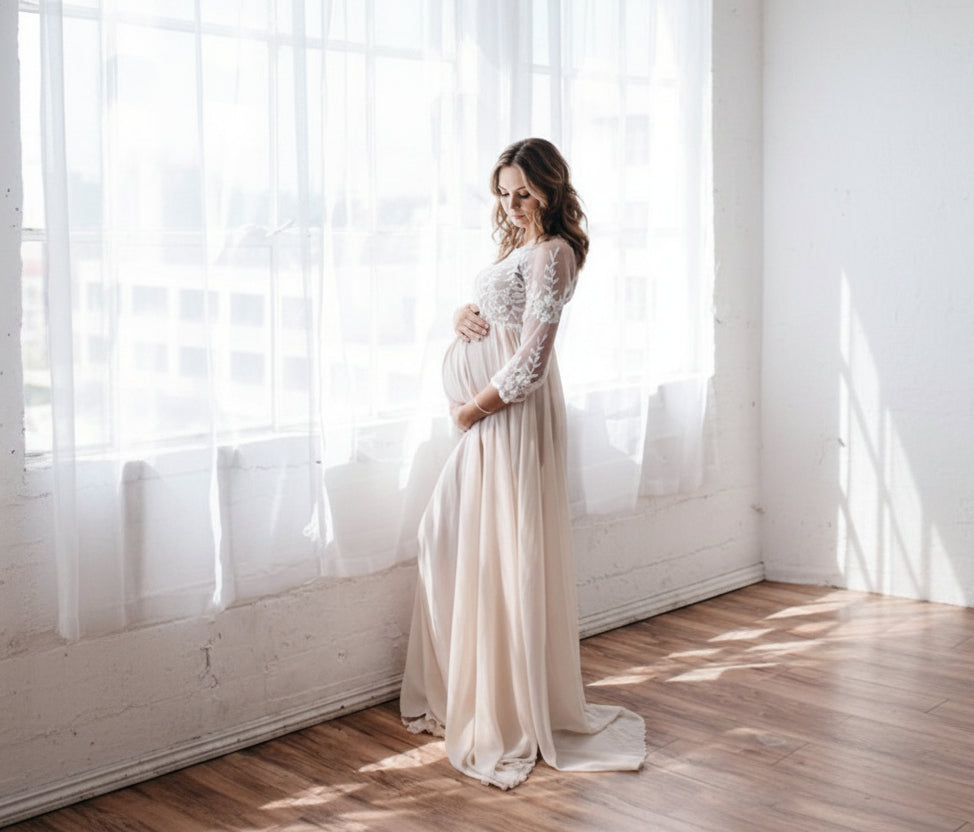 Lace Chiffon Patchwork Maternity Dress