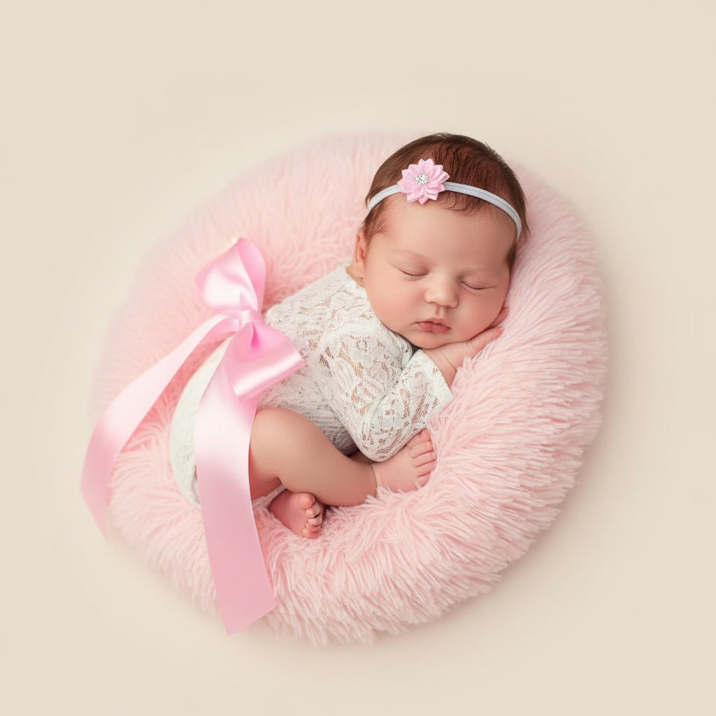 Newborn Photo Outfit Set - Lace Romper With Bow Tie And Headband