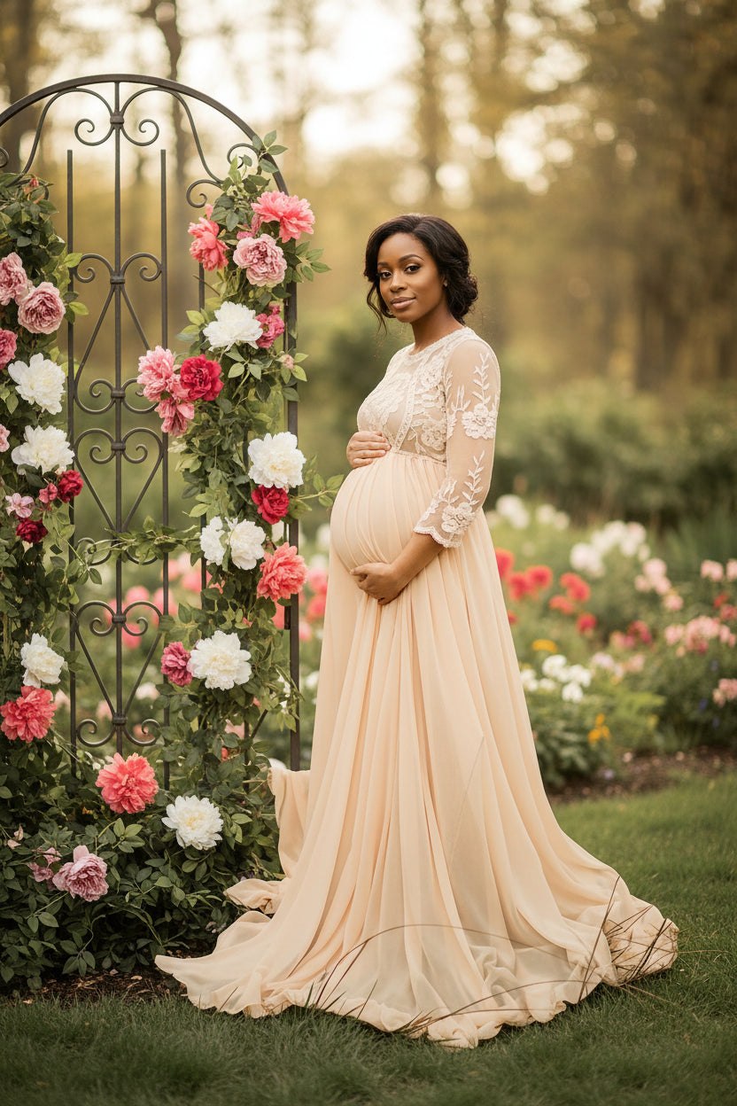 Lace Chiffon Patchwork Maternity Dress