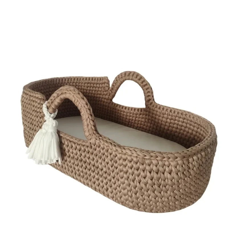 Hand Crocheted Single Layer Moses Cradle Cotton Rope Woven Crib Cloth Strips Woven Newborn Cradle