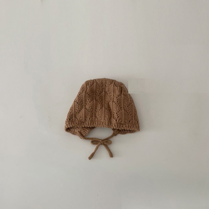 Thin Breathable Lace Up Ear Protection Newborn Baby Knitted Hat