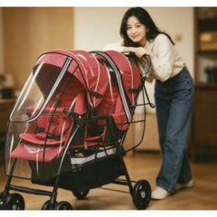Double Seat Baby Stroller Waterproof Cover with Storage Bag for Tandem Twin Pushchair for Rainy Day Use