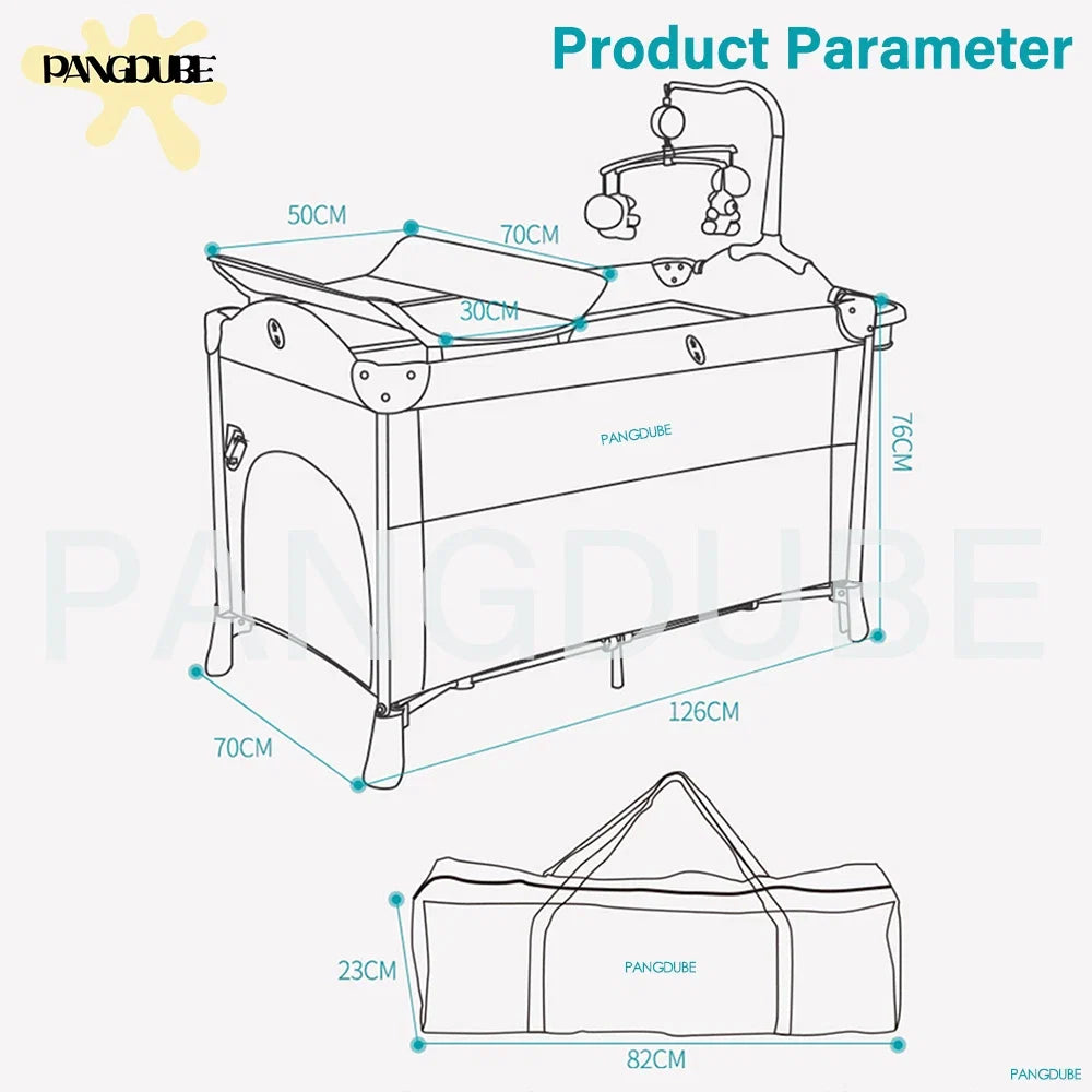 PANGDUBE 4-in-1 Baby Crib Multifunctional Convertible Bed with Rocker & Baby Playpen Newborn Changing Table Foldable Travel Cot
