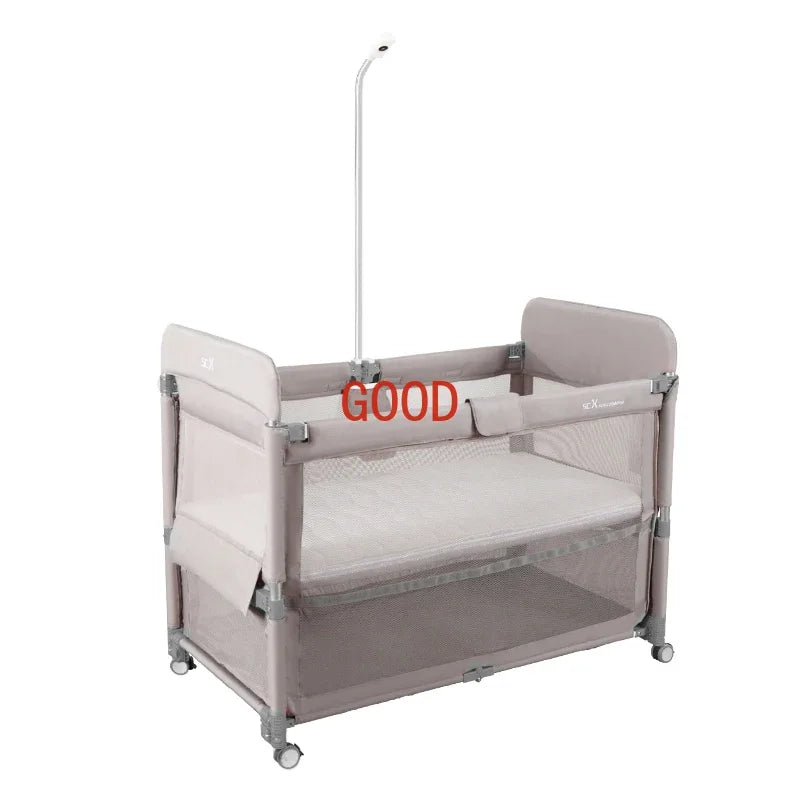 Smart baby crib folding and splicing large bed, multifunctional newborn baby crib, portable, movable, and adjustable