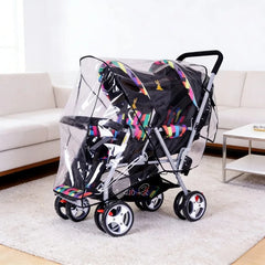 Double Seat Baby Stroller Waterproof Cover with Storage Bag for Tandem Twin Pushchair for Rainy Day Use