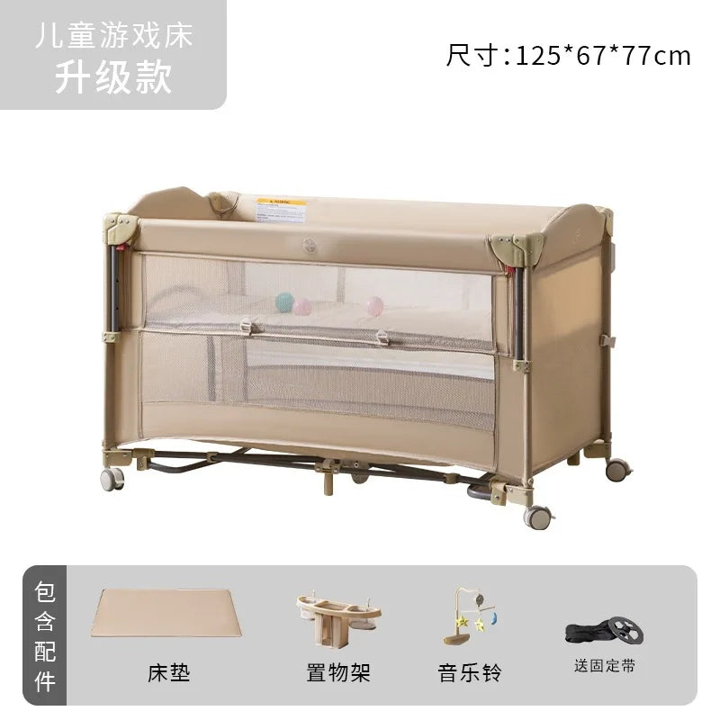 Cross-border crib Foldable splicing queen bed Movable fence crib Portable newborn baby diaper table