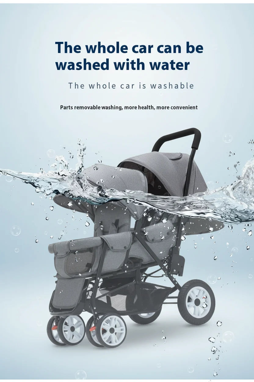 Twin Stroller Foldable With Front And Rear Seats For Two Kids