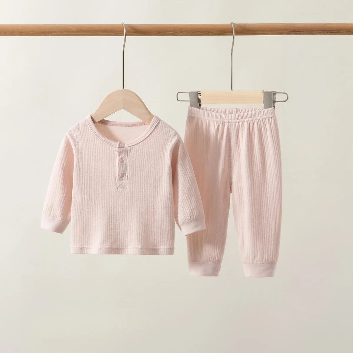 Spring 0-3Y Baby Girls Boys Cotton Pajamas Sets Ribbed Long Sleeve Sleepwear 2pcs Outfits Newborn Nightwear Soft Loungewear