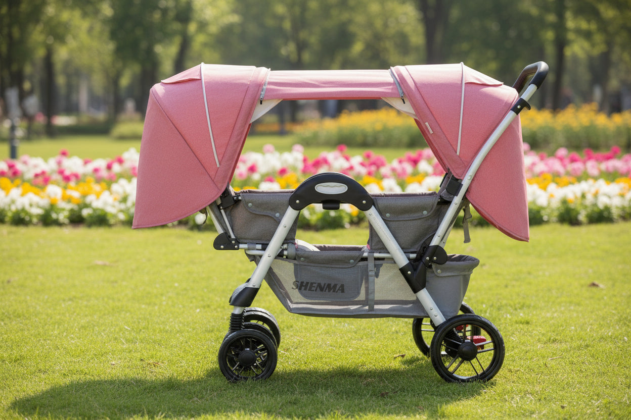 Carbon Fiber Twin Reclining Facing Seats Folding Stroller Elite Shock Absorption