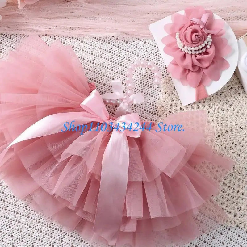 Multilayer Baby Dress Flower Headband Photoshoots Clothes Newborn Photo Supply