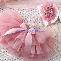 Multilayer Baby Dress Flower Headband Photoshoots Clothes Newborn Photo Supply