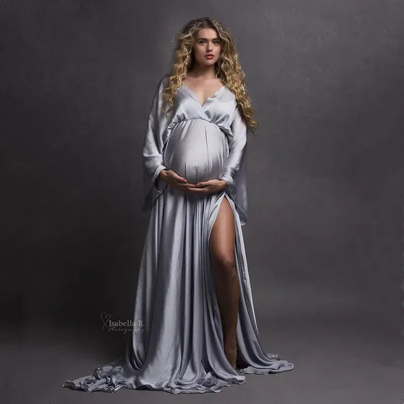 Color: Other - Boho Maternity Photography Props V Neck Dresses Free Size Adjustable Soft Pregnancy Photo Shoot Sides Slit For Baby Shower