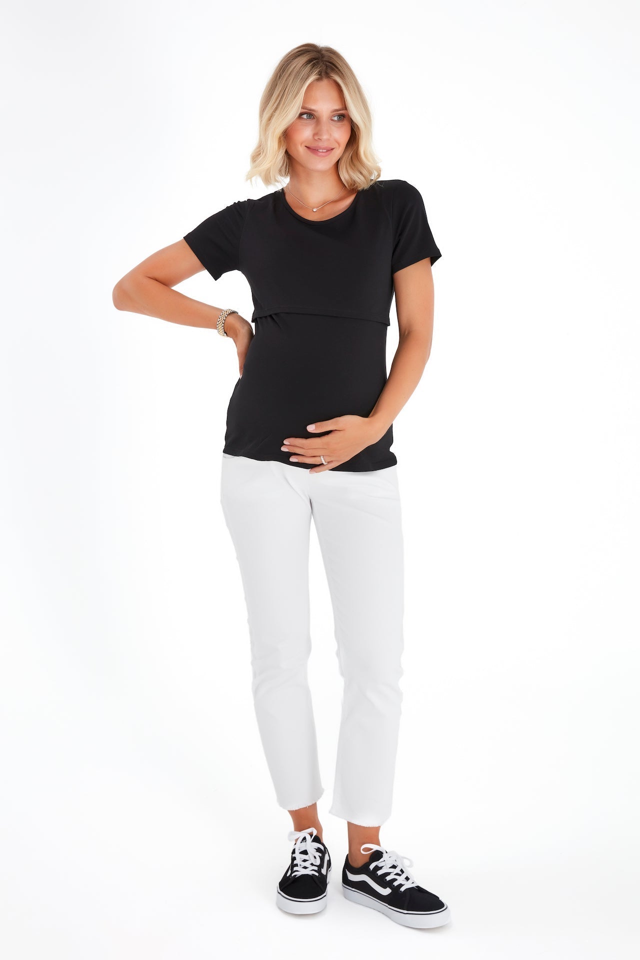 Swipe Up Basic Maternity/Nursing T-shirt Pack (1 Black + 1 White)