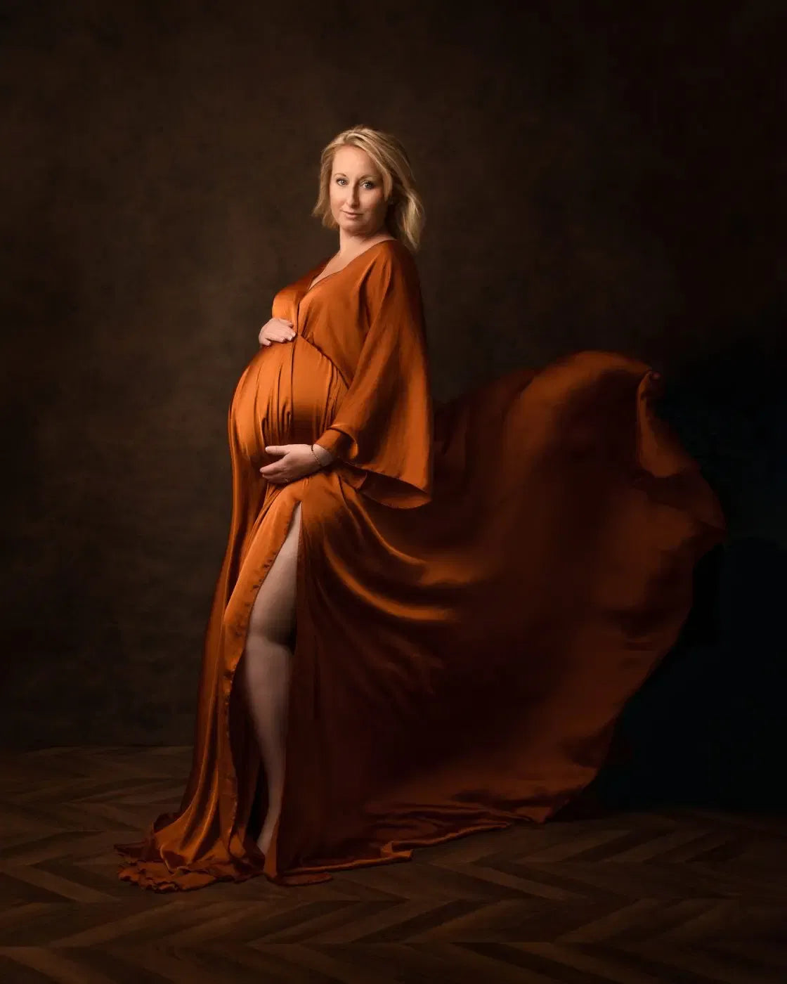Color: Blue - Boho Maternity Photography Props V Neck Dresses Free Size Adjustable Soft Pregnancy Photo Shoot Sides Slit For Baby Shower