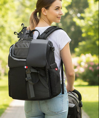 GillyGro Pro | 5-in-1 Parent Backpack with Inbuilt Booster & 13" Laptop Pocket