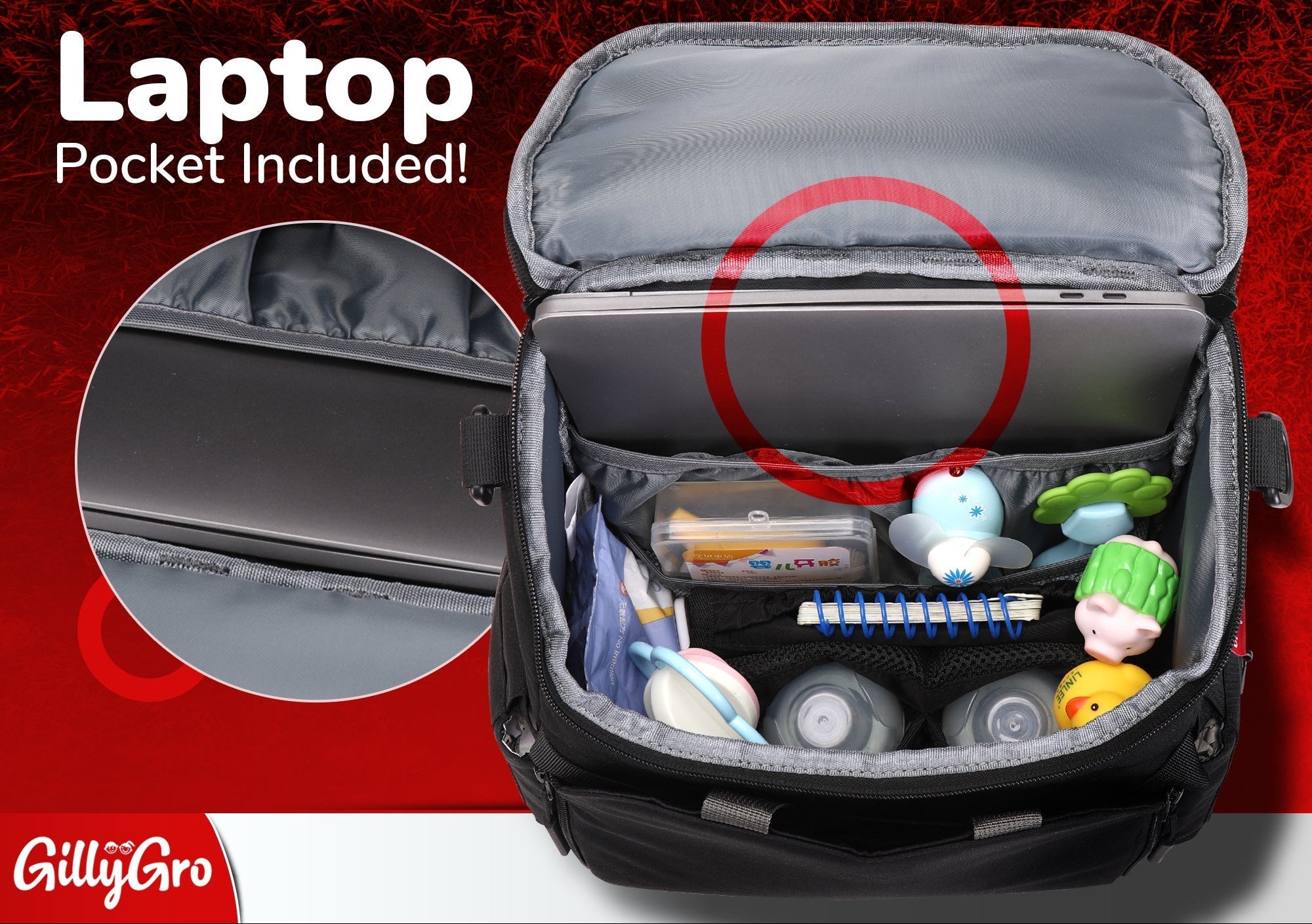 GillyGro Pro | 5-in-1 Parent Backpack with Inbuilt Booster & 13" Laptop Pocket