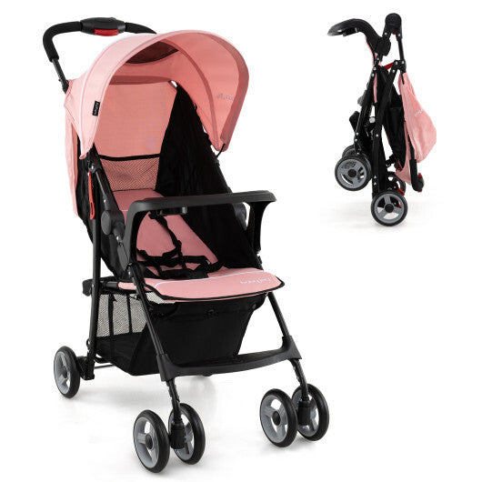 Toddler Travel Stroller for Airplane with Canopy and Adjustable Backrest-Pink - Color: Pink