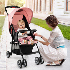 Toddler Travel Stroller for Airplane with Canopy and Adjustable Backrest-Pink - Color: Pink