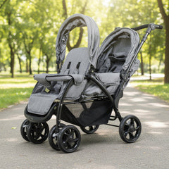 Foldable Lightweight Front Back Seats Double Baby Stroller-Gray - Color: Gray