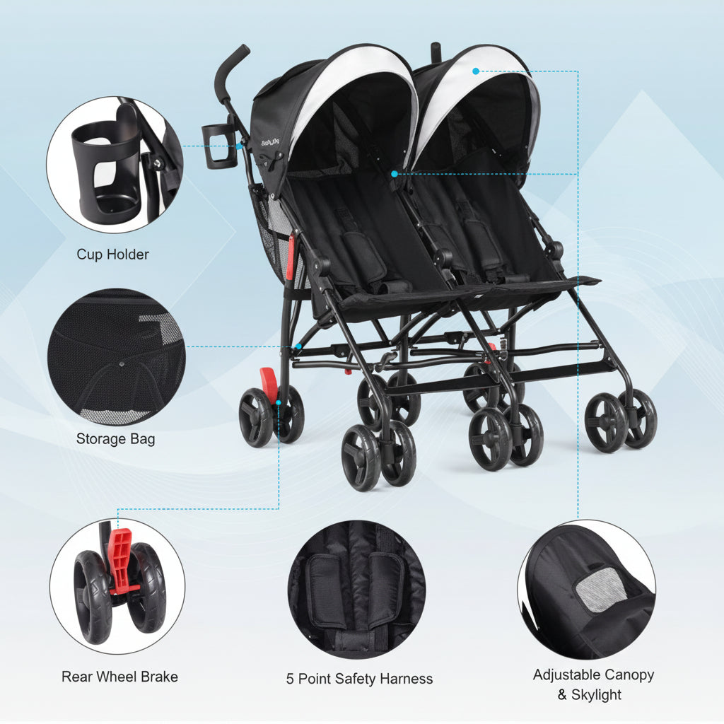 Foldable Twin Baby Stroller Ultralight Aluminum Elite