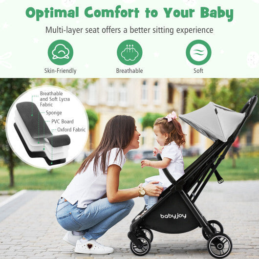 One-Hand Folding Portable Lightweight Baby Stroller with Aluminum Frame-Gray - Color: Gray