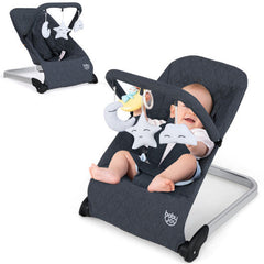 Foldable Baby Bouncer with Removable Fabric Cover and Toy Bar-Black - Color: Black