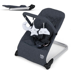 Foldable Baby Bouncer with Removable Fabric Cover and Toy Bar-Black - Color: Black