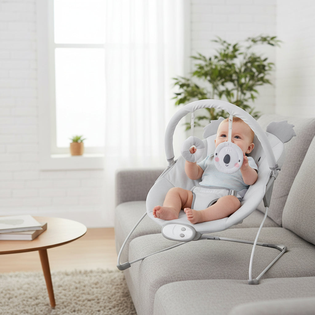 Portable Baby Bouncer Infant Rocker Seat with Detachable Toy Bar-Gray