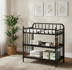 Changing Table Black Wood Finish 1In Waterproof Pad Elite
