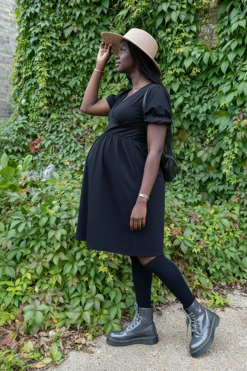 Black Cotton Breastfeeding Friendly Dress