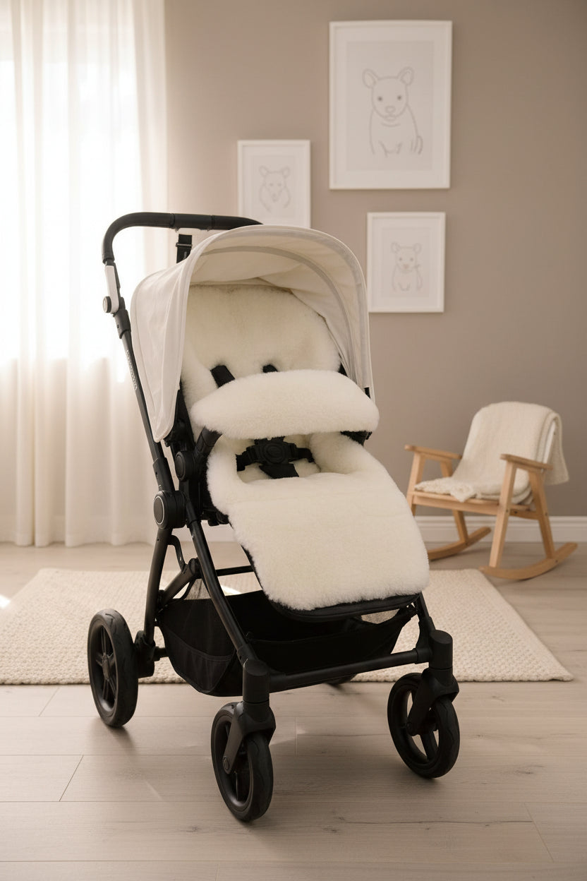 White Natural Sheepskin Stroller Sleeping Bag