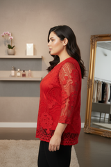 Limited Floral Lace Overlay Blouse With Sheer Sleeves