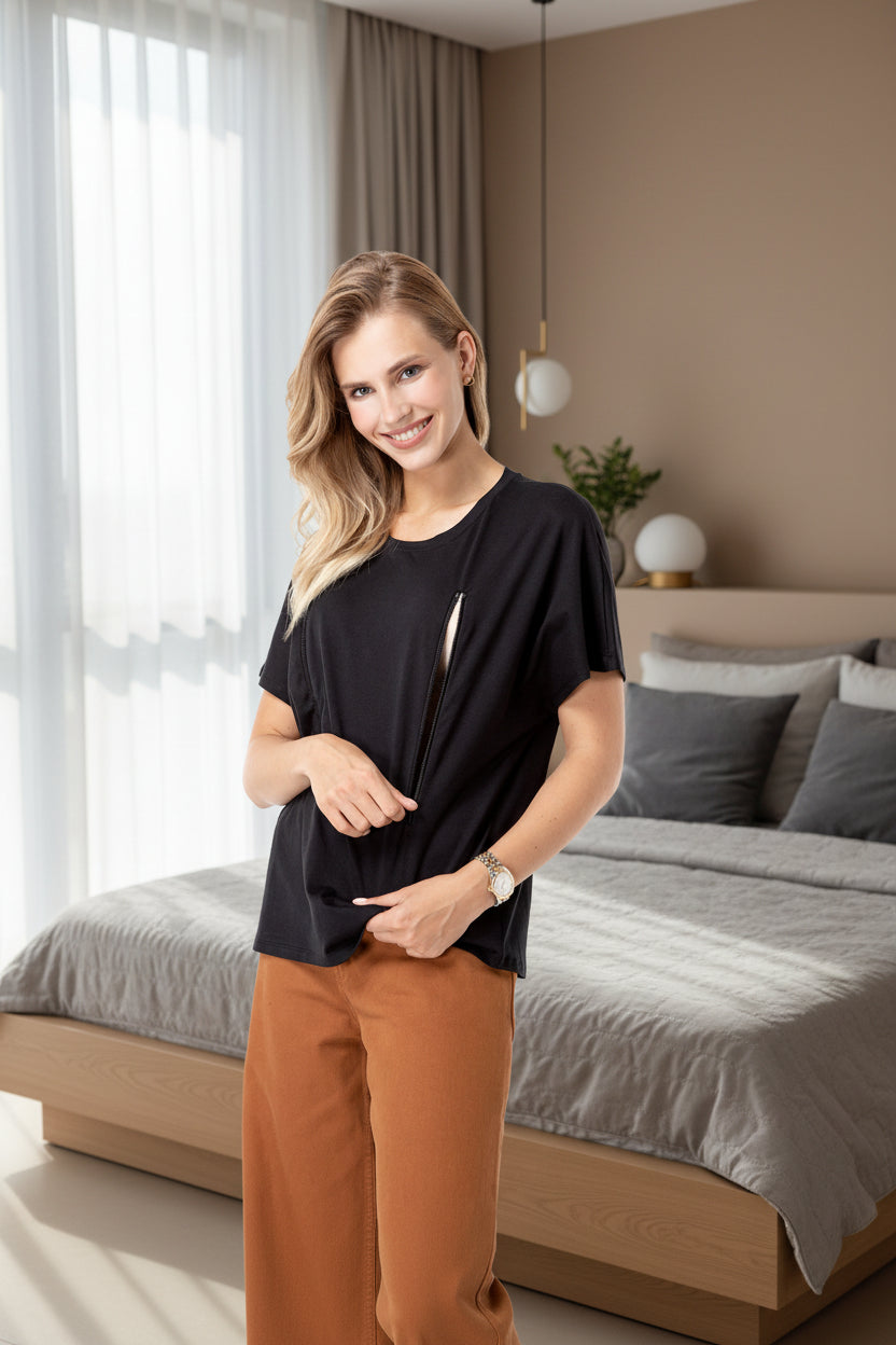 Zip Up Maternity/Nursing T-Shirt