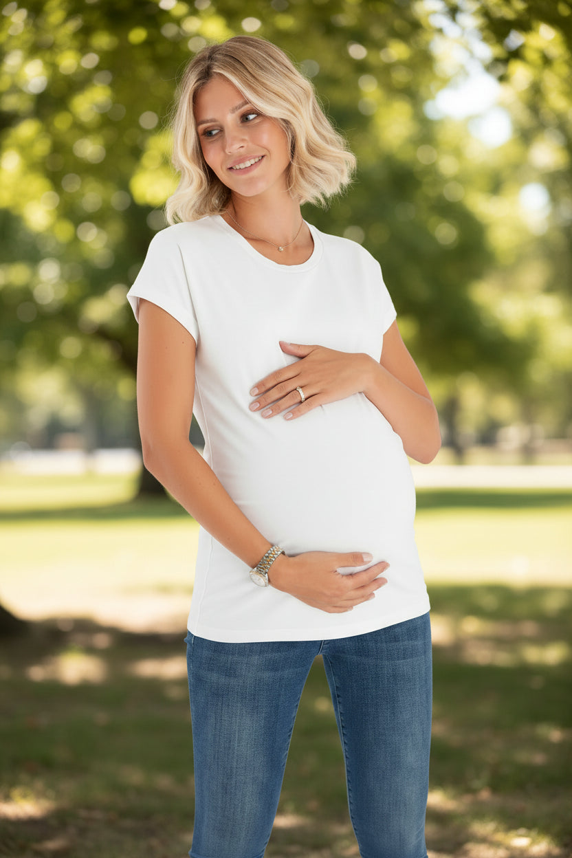 Handy Crossover Short Sleeve Cotton Maternity/Nursing Top