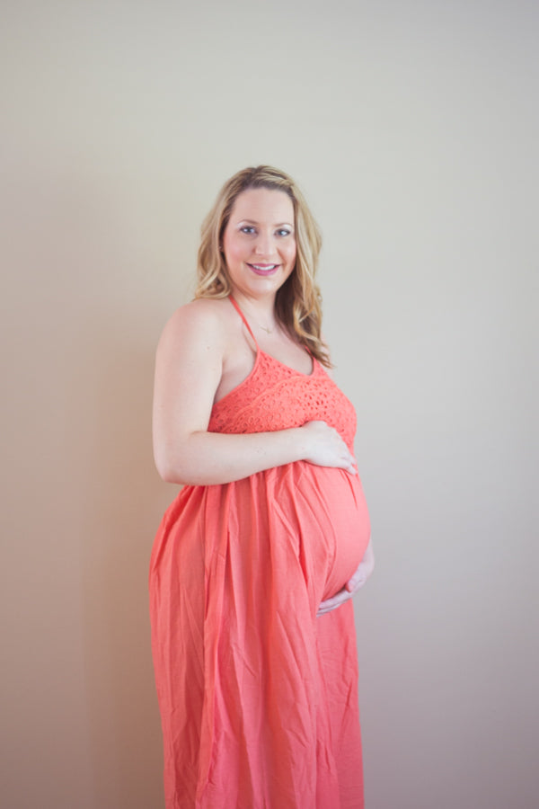Coral Eyelet Maternity Maxi Dress