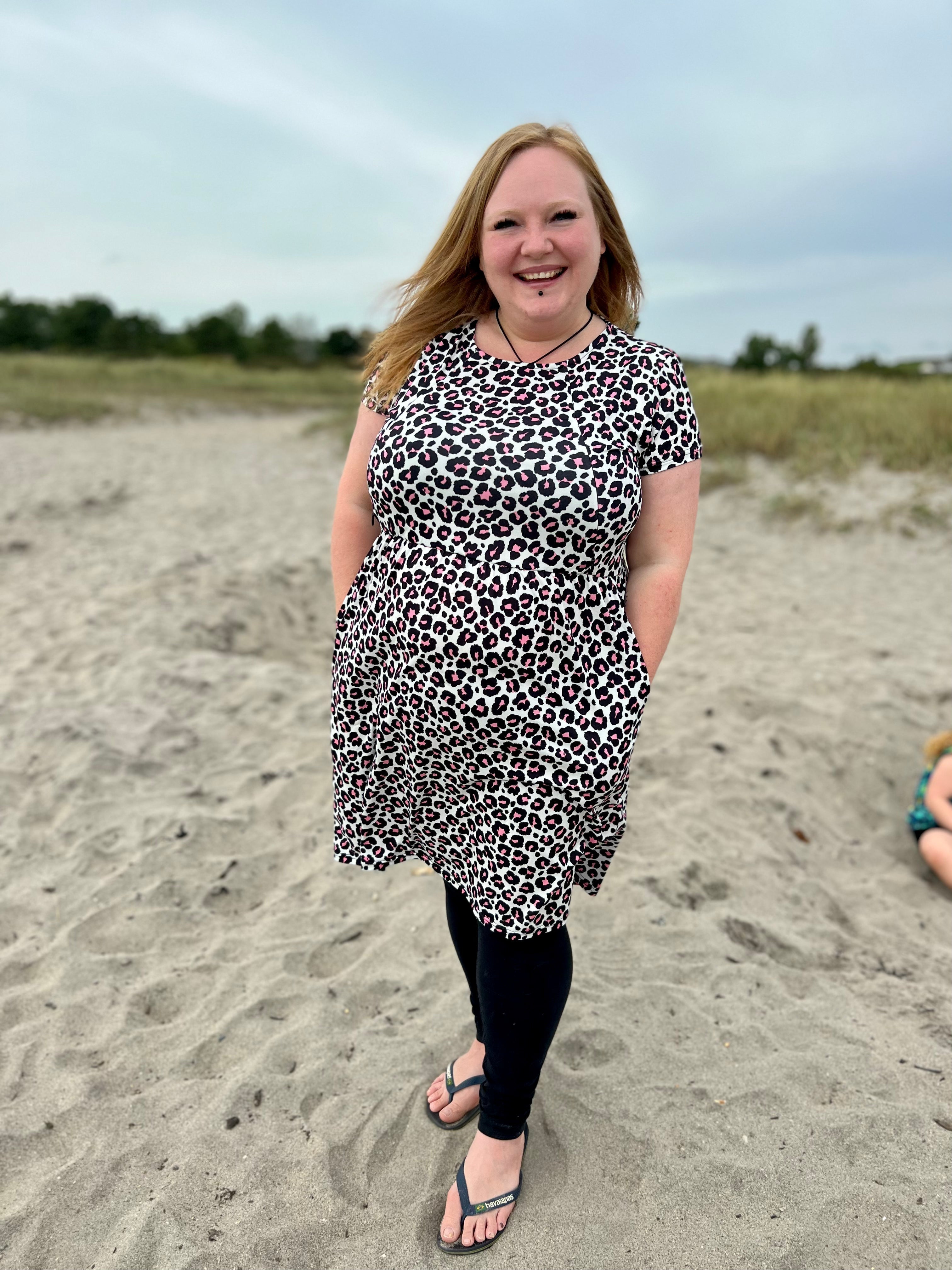 The Knee Length Breastfeeding Dress - Lizzie Leopard Pink