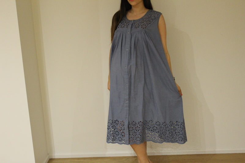 Gray Eyelet Front Buttoned Maternity Dress