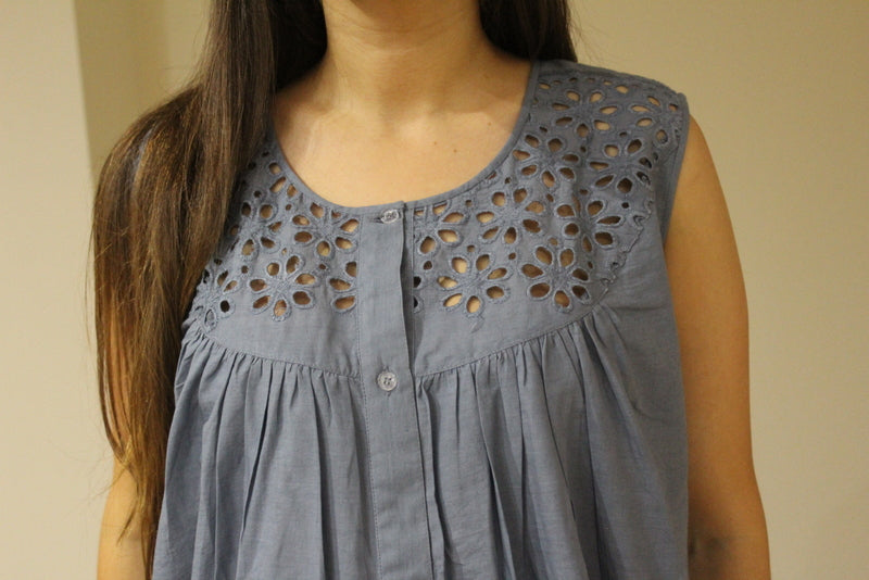 Gray Eyelet Front Buttoned Maternity Dress