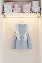 Blue Grey Tweed Infantium victoria Baby Dress Organic Cotton Tulle Luxe