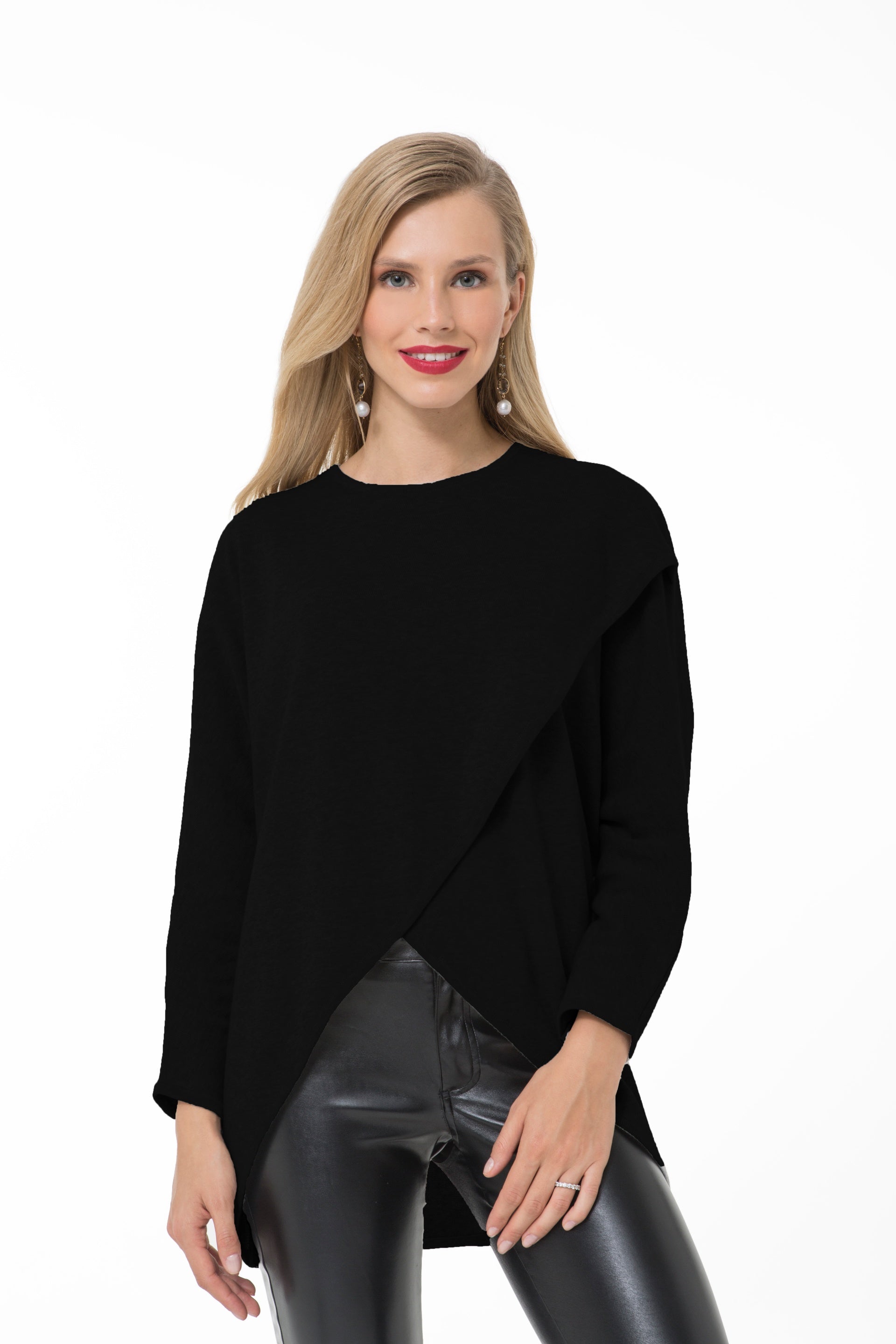 Let Loose Crossover Long Sleeve Maternity/Nursing Knit Top
