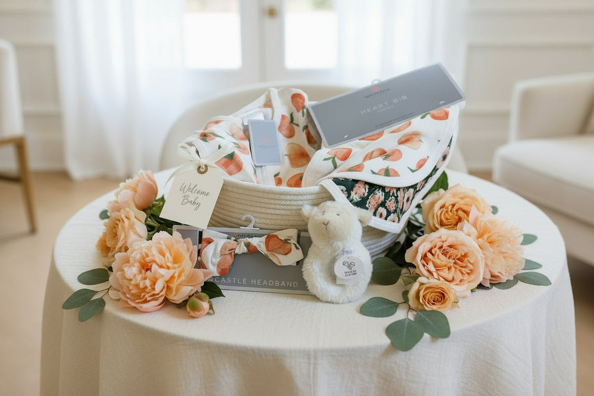 Welcome Baby Girl - Peaches & Lamb Gift Basket