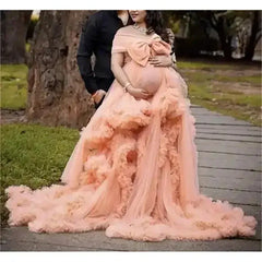 Color: Pink, Maternity Size: 4, Ships From: CHINA - BIG BOW Tulle Ruffle maternity dresses photoshoot baby shower ???? ? ?????? ?? ??&